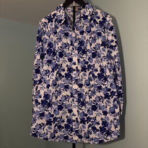 Woman Within Women's Ultra Blue Shadow Floral Blouse Size 1X 22/24